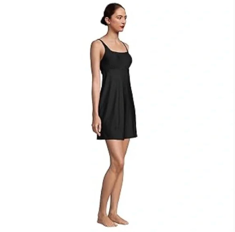 Lands' End Chlorine Resistant Swim Dress Black Hidden Shorts Size 4